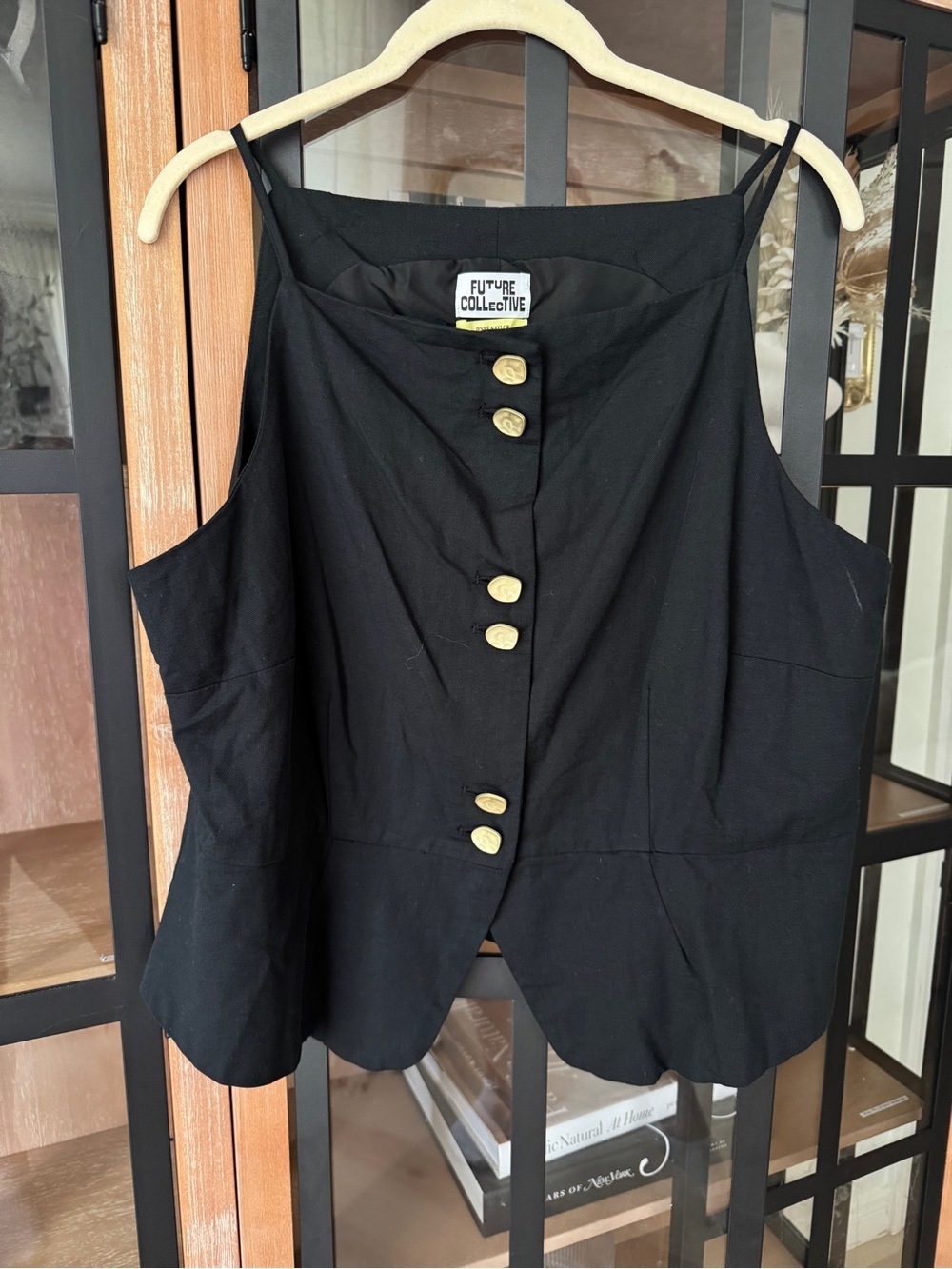 Future Collective Button-Front Square Neck Peplum Top vest jenee naylor gold
